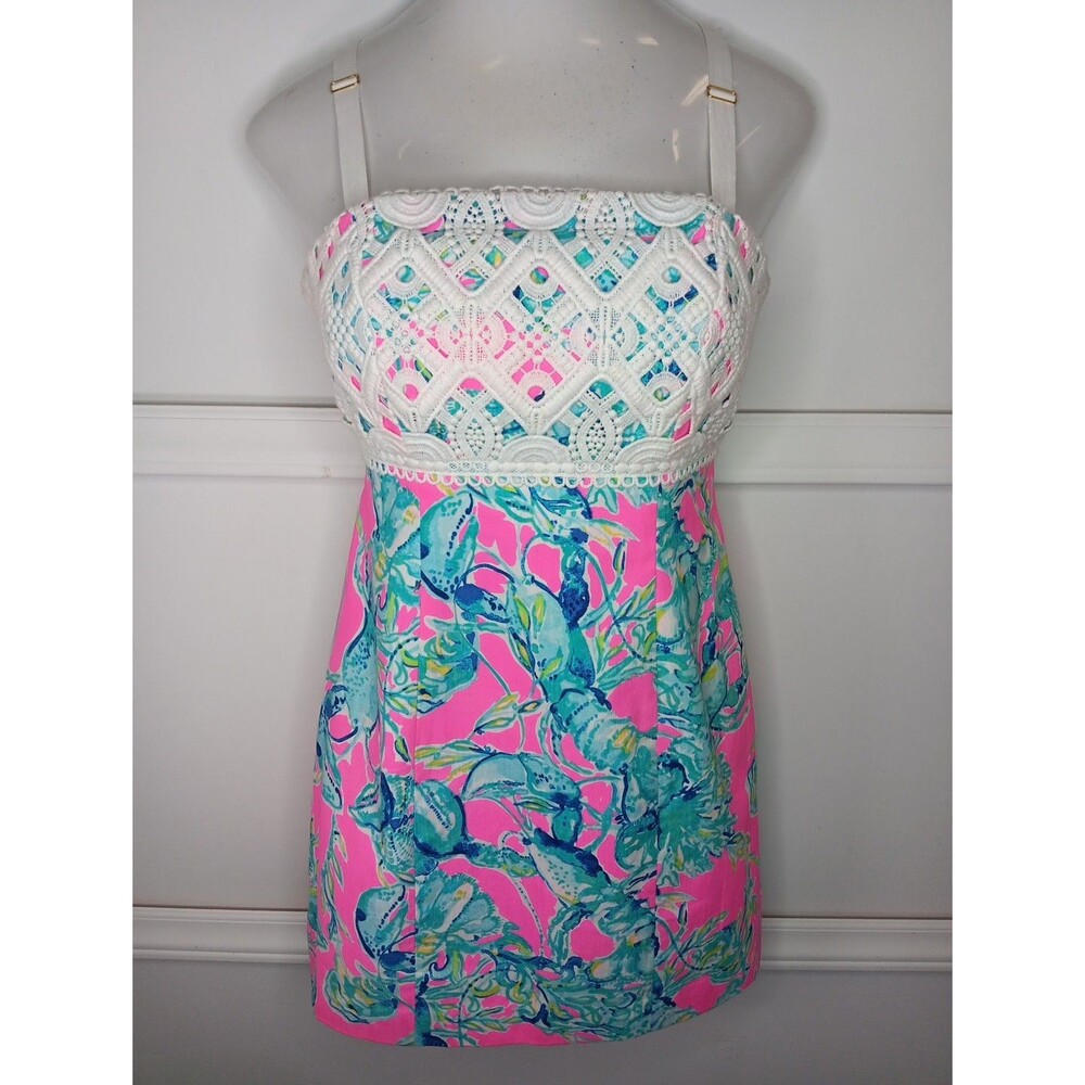 Lilly Pulitzer Brynn Mini Dress Size 4 Raz Berry Lobsters in Love Pink Blue EUC